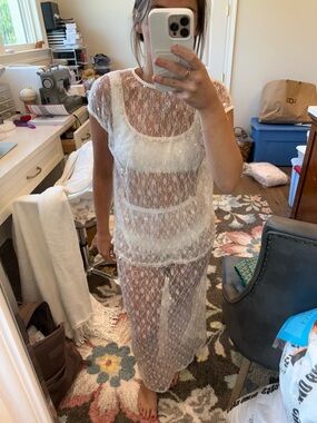 Sheer Lace Maxi Cover-Up Dress in Ivory